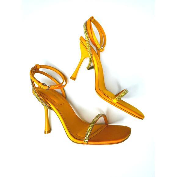 Simkhai Tangerine LUXON CRYSTAL-EMBELLISHED  HARNESS SATIN SANDALS SZ 37 - Picture 2 of 9